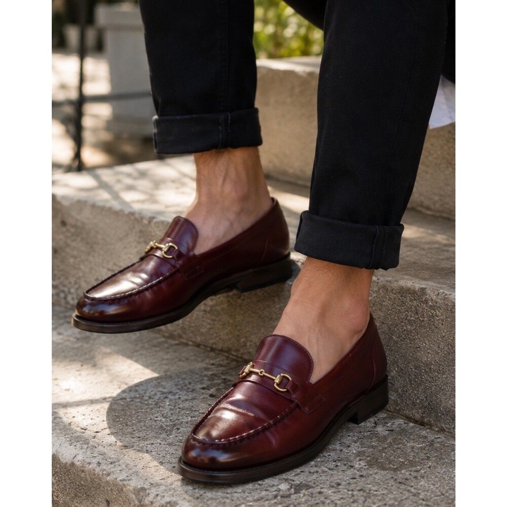 Vtg G.H. Bass Weejuns M Sz 8.5M Burgundy Leather Loafers w/Gold Bit Lim. Edition